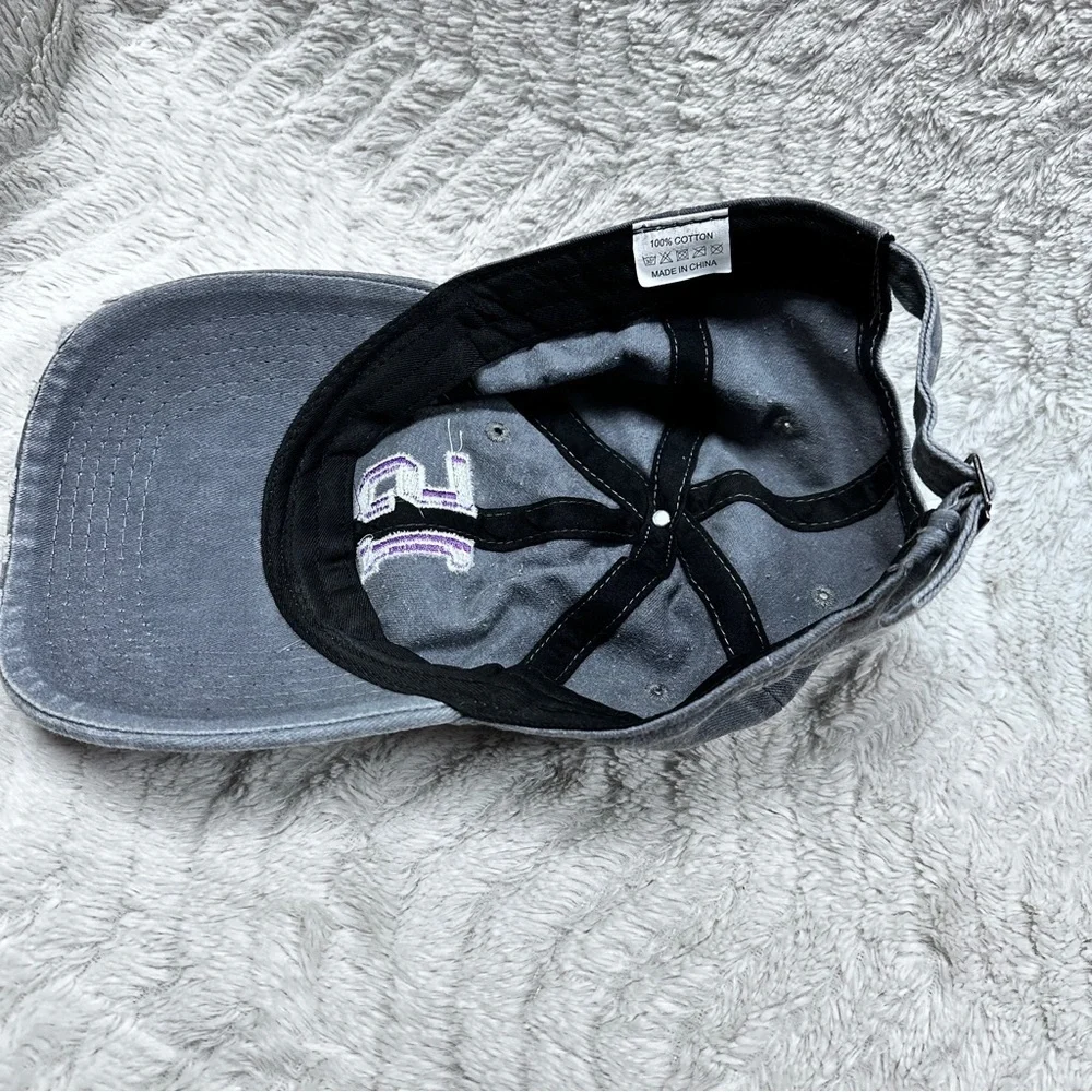 Womens' Gray #15 Cotton Distressed Adjustable Buckle  Ball Cap